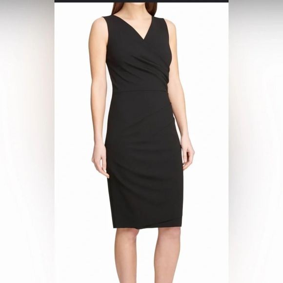 NWT DKNY‎ Ruched Black Sheath  V-Neck Dress Wrap Size 2 8 - Picture 1 of 11